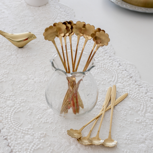 Long Handle Spoon Stirrer | Chrysanthemum Flower | Gold SS - Spoons (Photo 6)
