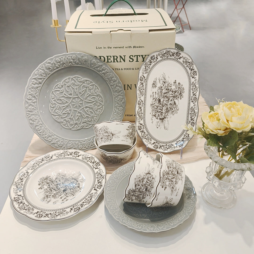 Victorian White Ceramic Snack Plate - 9 Inch