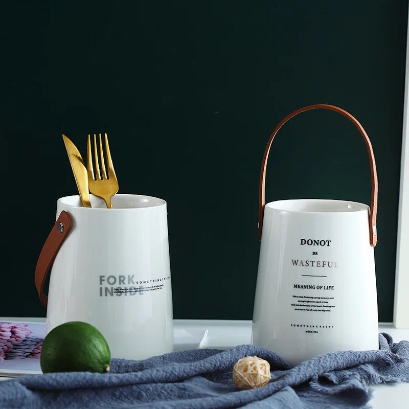 Cutlery Holder with Leather Strap