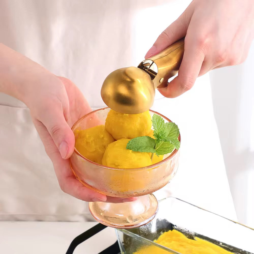 Gold Ice Cream Scooper with Lever – Stainless Steel