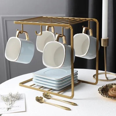 Golden Tea Cup & Saucer Stand for 6