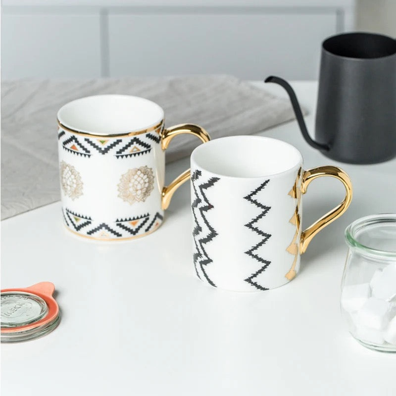 Gift Set - Coffee Mug with Gold Handle - Geometric