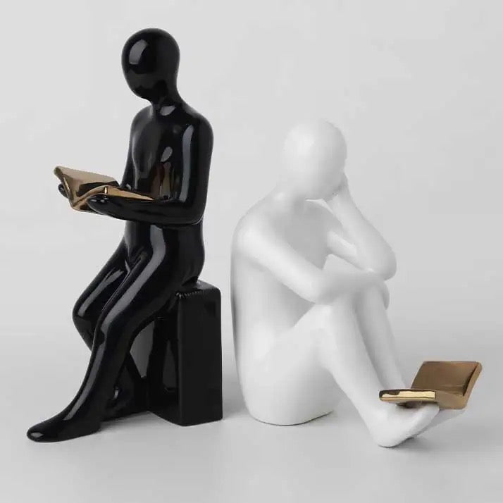 Luxury Reader Bookends with gold book - Set of 2 - Man Sculpture