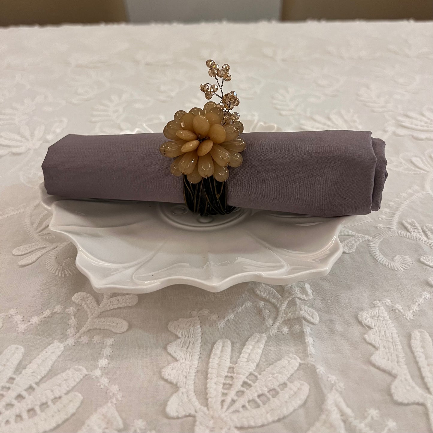 Napkin Rings with Stone Flower Accent - Pastel Pink