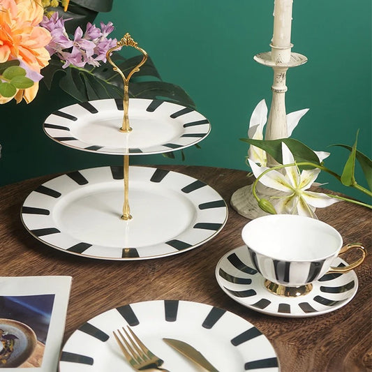 Two-tier Cake Stand & Cup Cake holder - Black & White Sripes