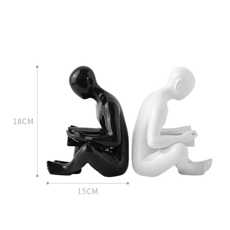 Luxury Reader Bookends - Set of 2 - Man Sculpture - Black & White
