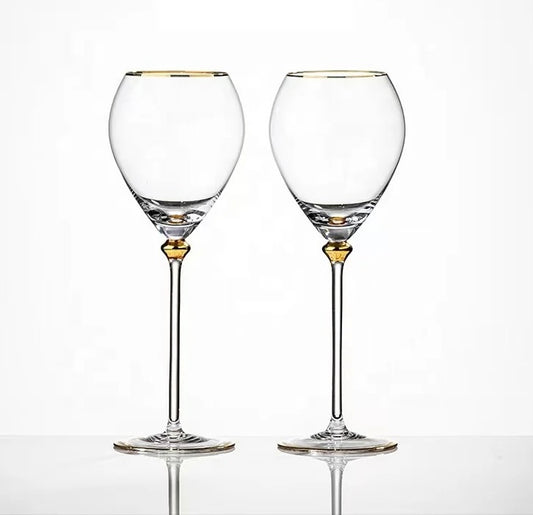 Premium Set of 2 Wine Glasses with Gold Accents - 420ml
