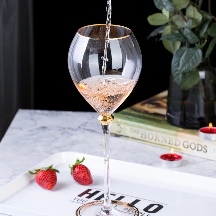 Premium Set of 2 Wine Glasses with Gold Accents - 420ml