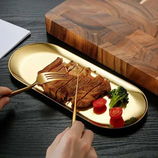 Japanese Sushi Plates 3 sizes- Stainless Steel Long Oval Platters