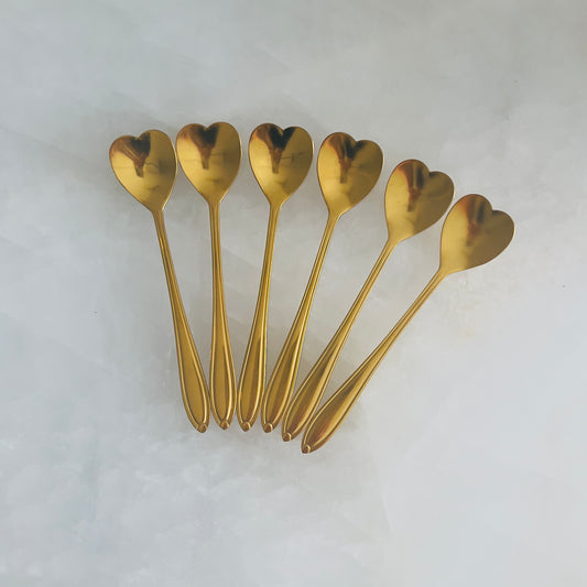 Dessert spoons - Heart Shape - Gold Tea Spoons 6 pcs