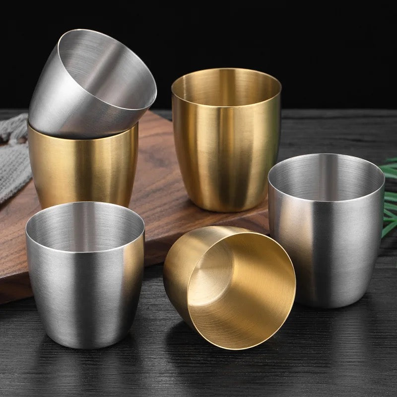 Gold Stainless Steel Drinking Glass | 304 Grade, 350ml Water Glass with Luxurious PVD Finish