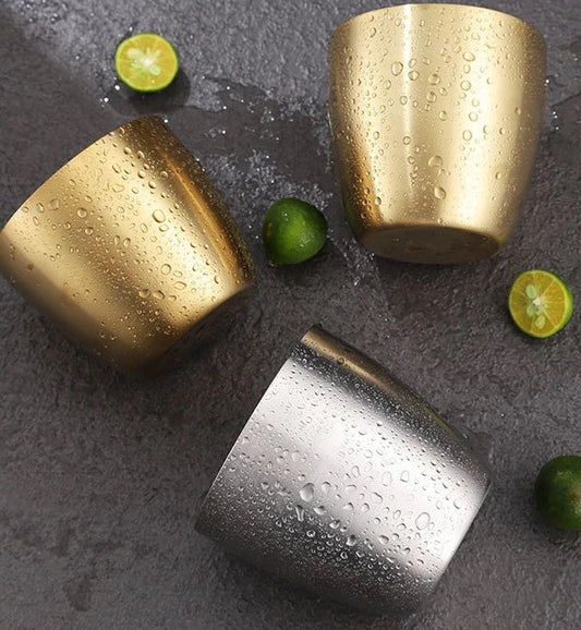Gold Stainless Steel Drinking Glass | 304 Grade, 350ml Water Glass with Luxurious PVD Finish