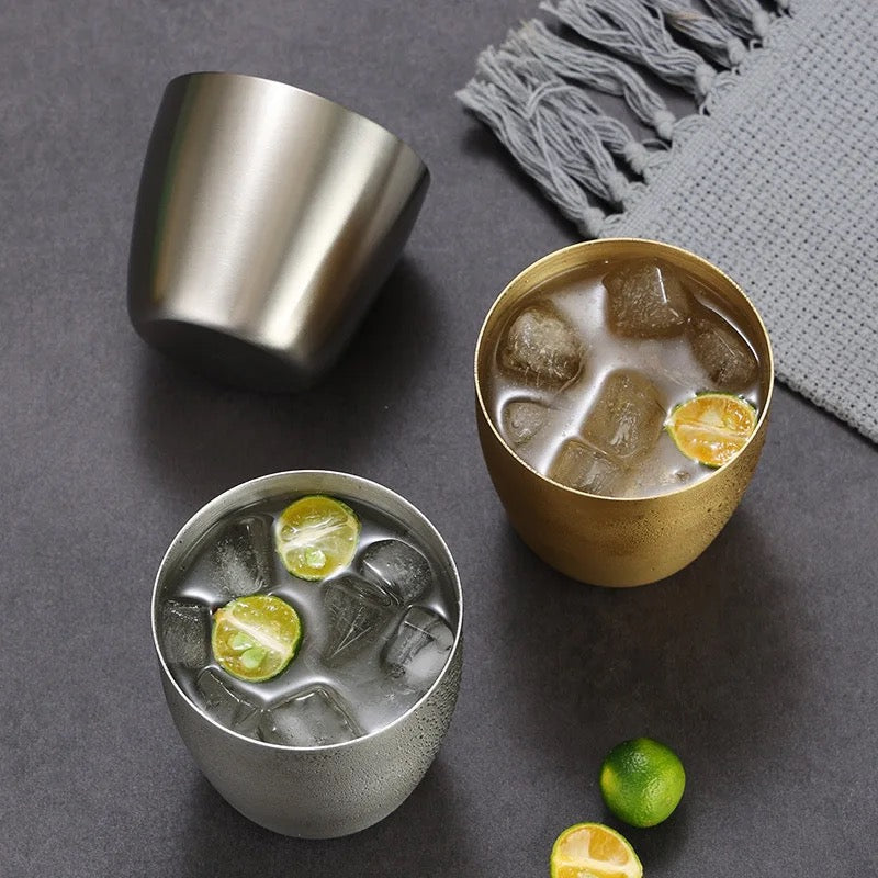 Gold Stainless Steel Drinking Glass | 304 Grade, 350ml Water Glass with Luxurious PVD Finish