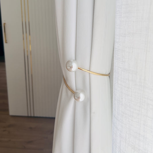 Curtain Accessory- Gold Curtain Tieback with Large Pearls - 1 piece