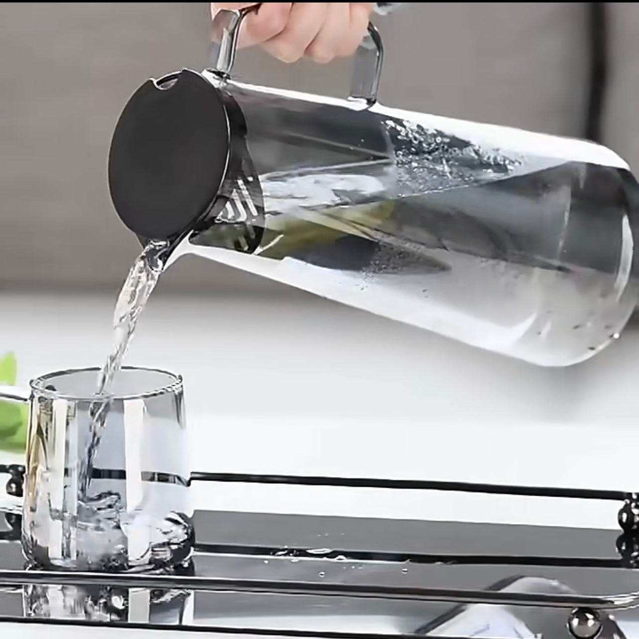 Luxury Grey Glass Gift Jug Set with 4 or 6 Drinking Glasses