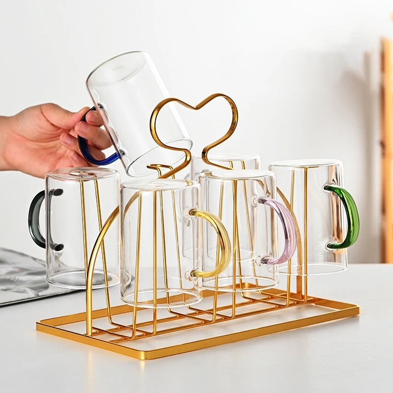 Metal Glass Holder Stand & Organizer for 6 Glasses - 26x22x16.5 cm