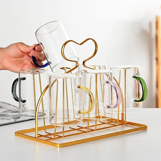 Metal Glass Holder Stand & Organizer for 6 Glasses - 26x22x16.5 cm