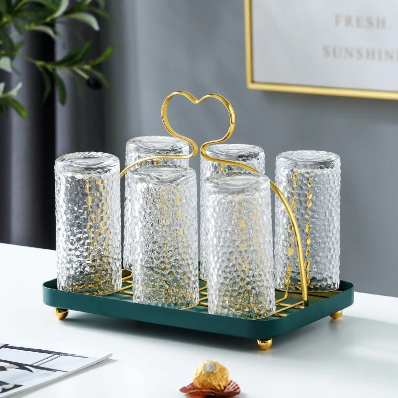 Metal Glass Holder Stand & Organizer for 6 Glasses - 26x22x16.5 cm
