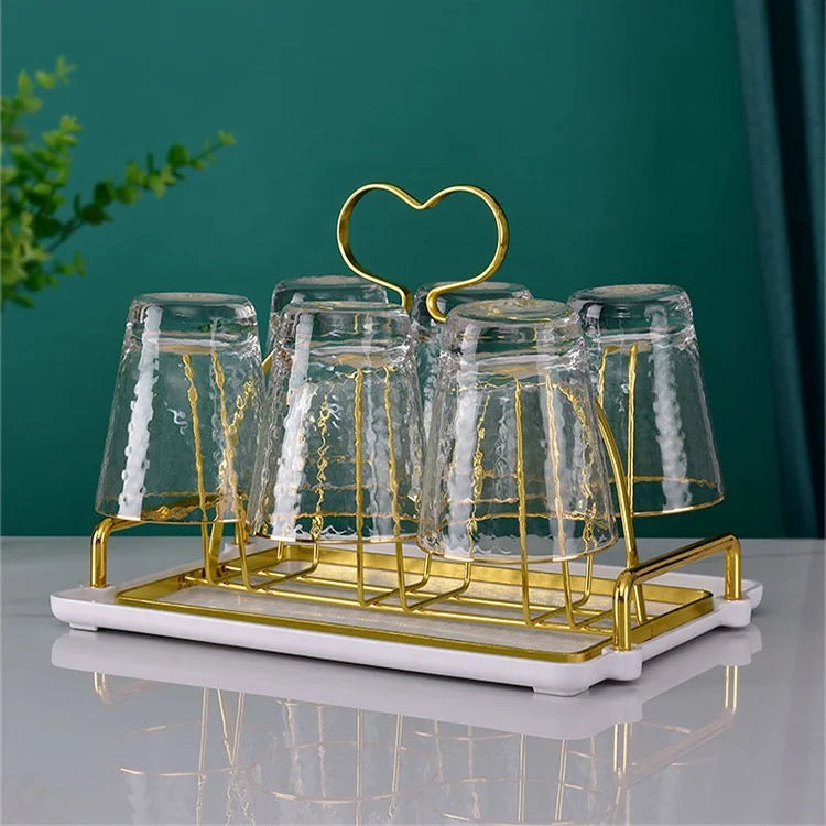 Metal Glass Holder Stand & Organizer for 6 Glasses - 26x22x16.5 cm