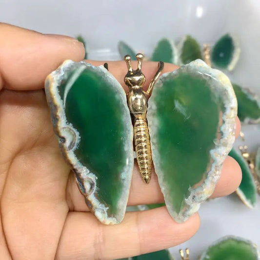 Agate Stone Butterfly Figurine - Green