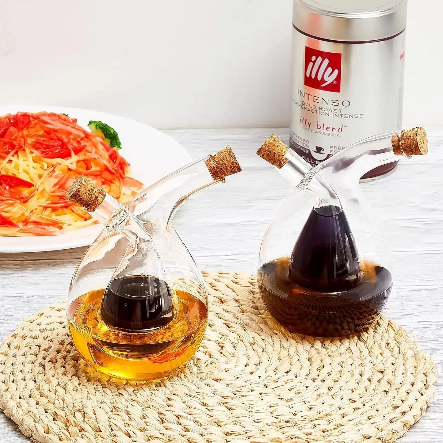 Dual Oil & Vinegar Glass Bottle & Cruet