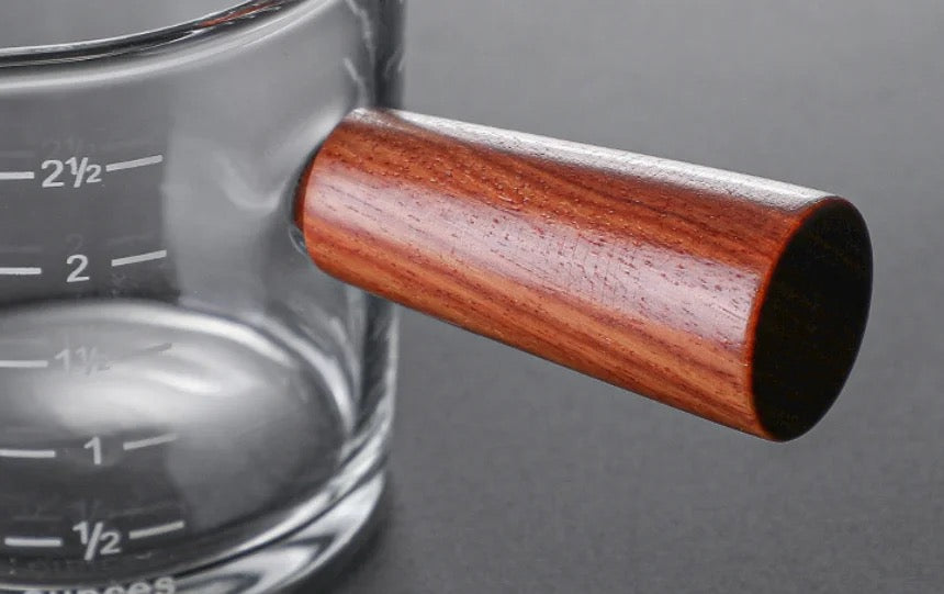 Glass Measurer and Tea Pan with Wooden Handle - 2 sizes (70ml and 400 ml)