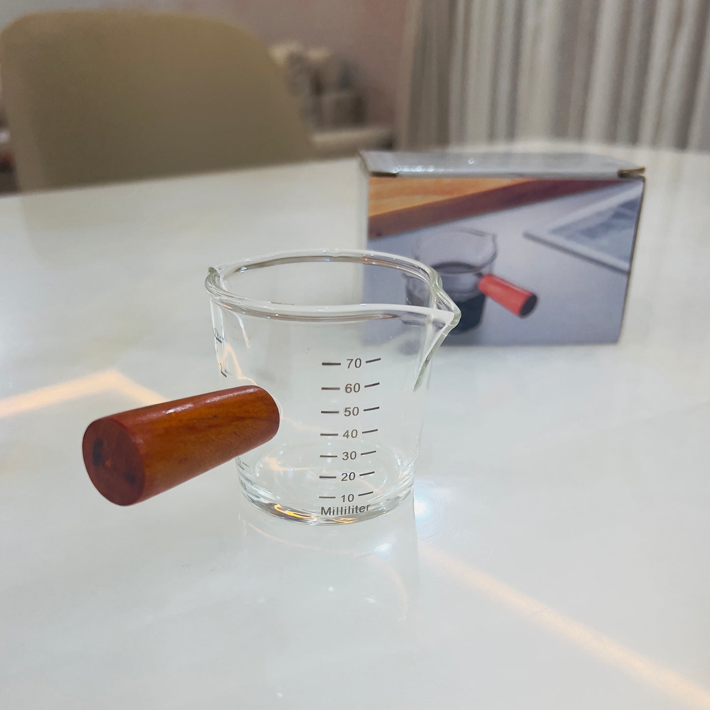 Glass Measurer and Tea Pan with Wooden Handle - 2 sizes (70ml and 400 ml)
