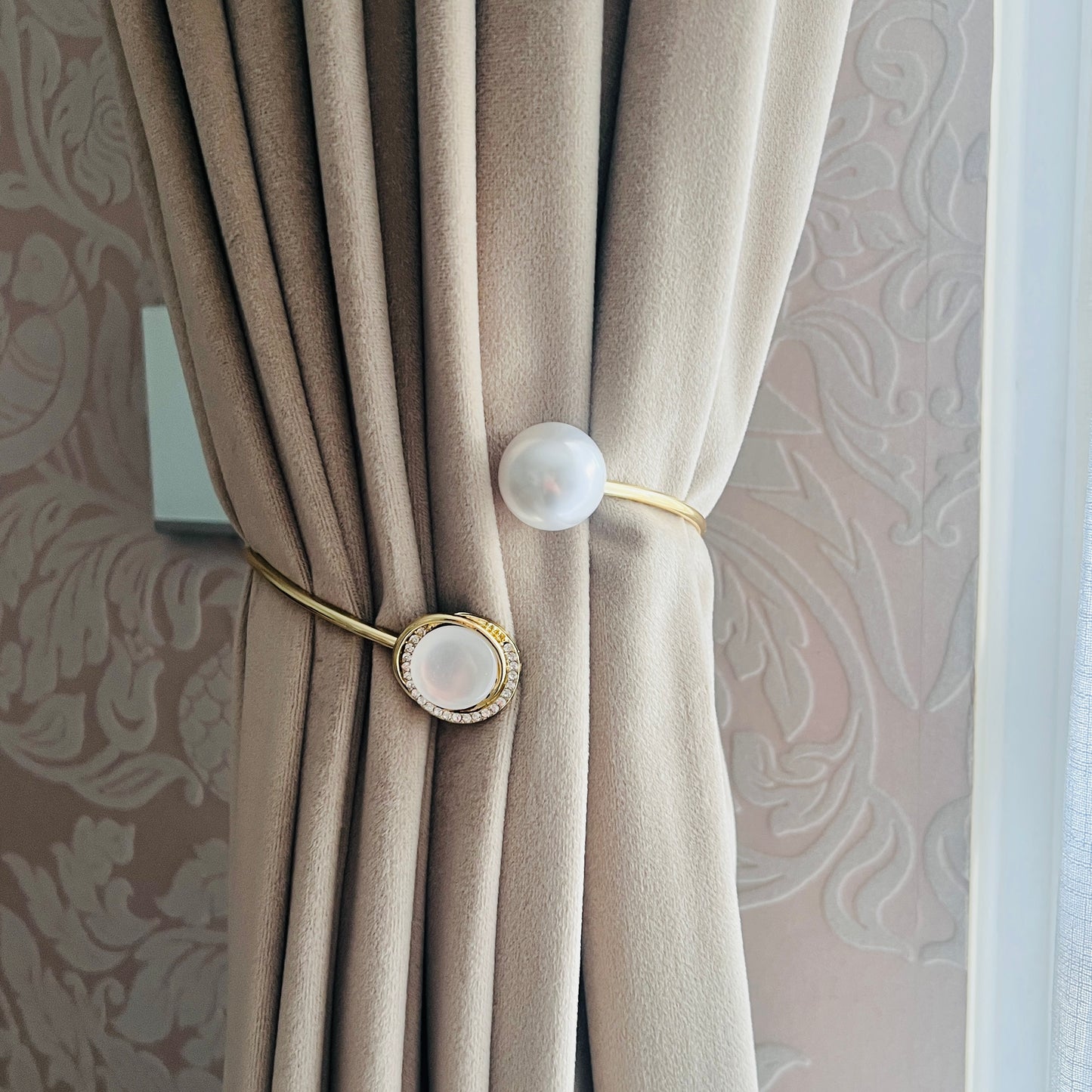 Luxury Gold Curtain Tieback with Pearl & Stone - Expandable Metal
