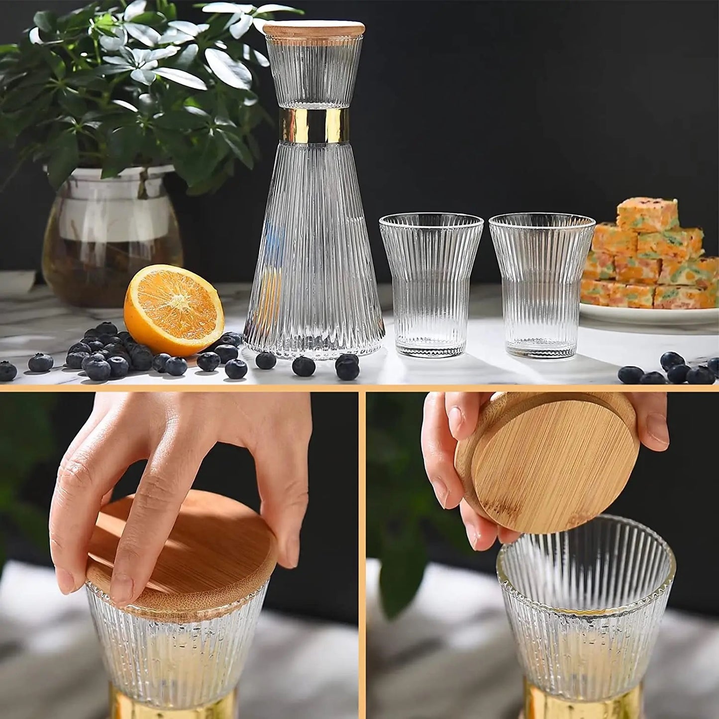 Transparent Glass Carafe Set with 4 Matching Glasses