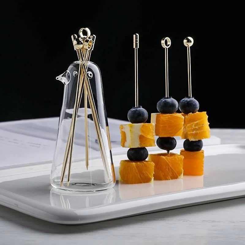 Set of 6 Gold Cocktail Metal Picks & Skewers - Stainless Steel