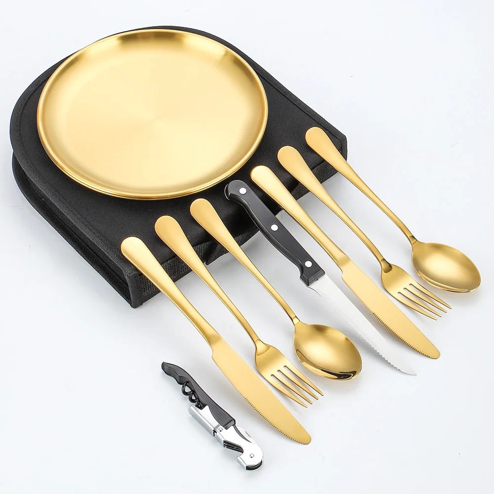 Cutlery Set for 2 in Carry Bag for Office or Picnic - Tableware Set