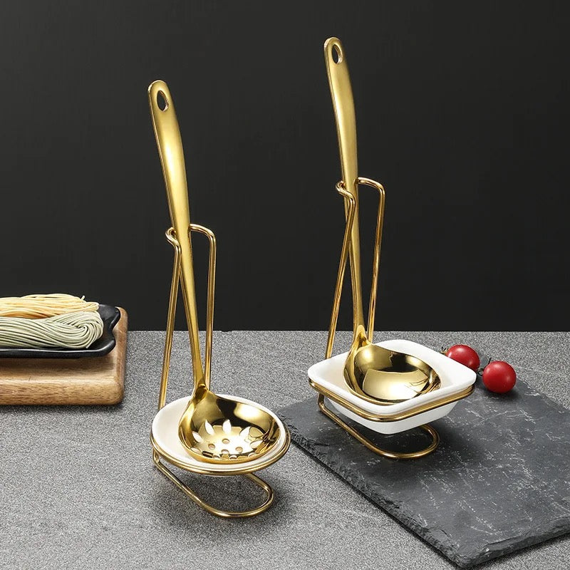 Stand for Serving Spoon - Gold & Silver - Single (Ceramic Bowl included)