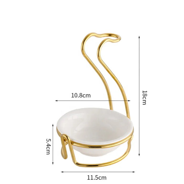 Stand for Serving Spoon - Gold & Silver - Single (Ceramic Bowl included)