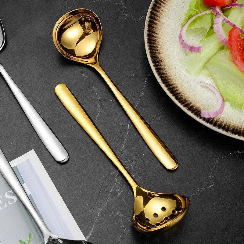 Gold Ladle for Gravy & Dal - 20 cm - Stainless Steel Serving Spoon Kadchi