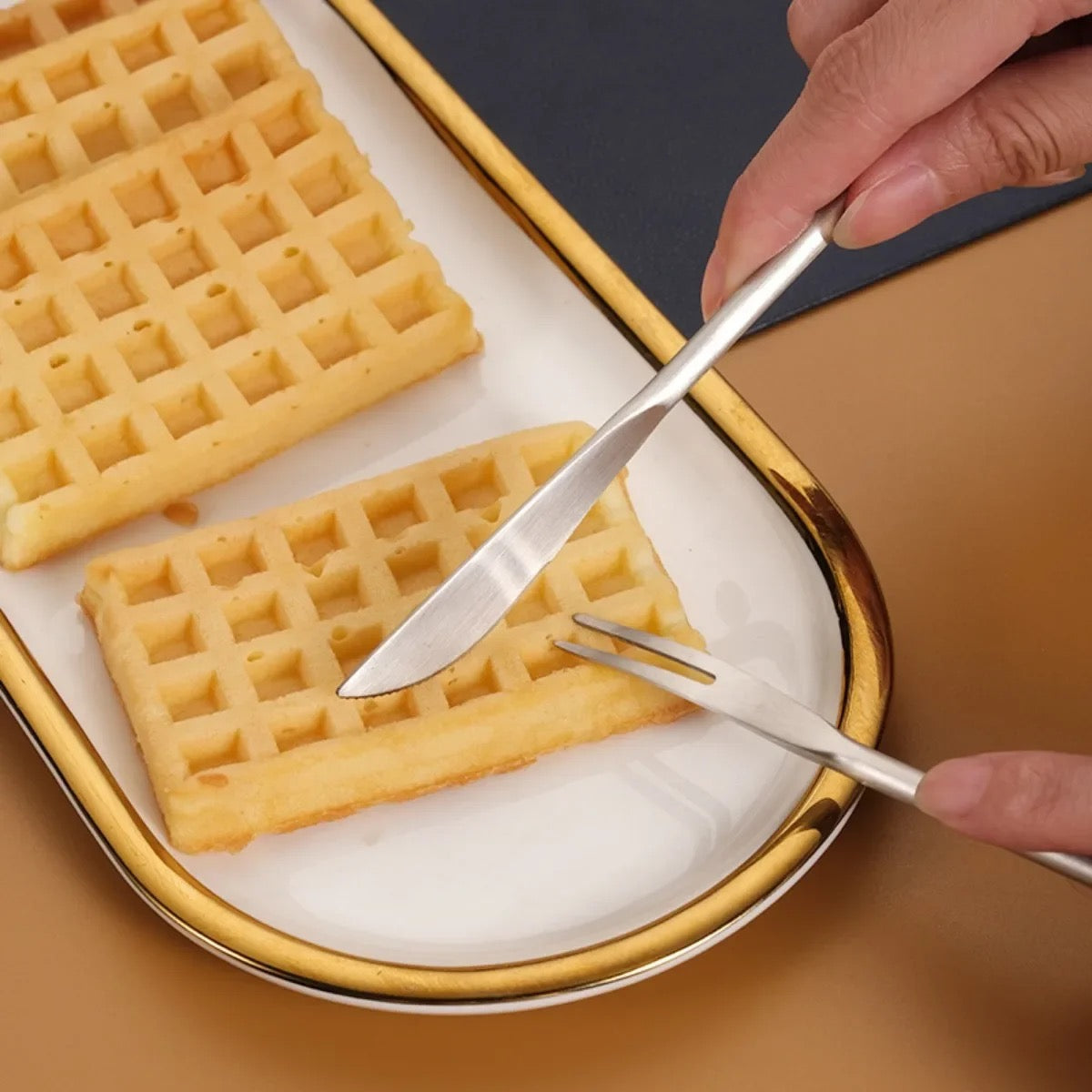 Dessert Knife and Fork Set - Set of 4 - Gold Stainless Steel