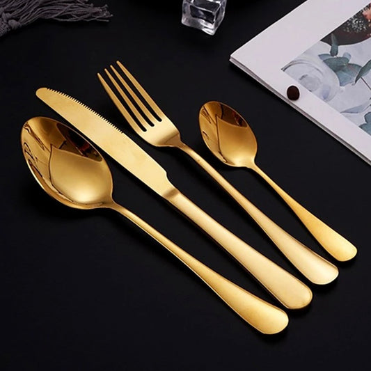 24-Piece Stainless Steel Cutlery Set | Premium Collection | Gold, Silver & Black