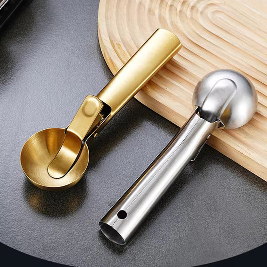 Gold Ice Cream Scooper with Lever – Stainless Steel