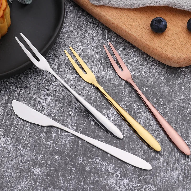 Dessert Knife and Fork Set - Set of 4 - Gold Stainless Steel