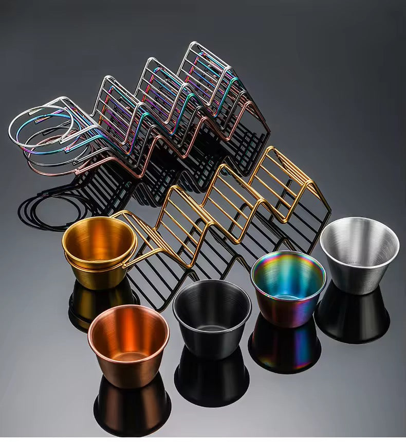Stainless Steel Taco Holder Stand with Dip Bowls | Gold & Silver