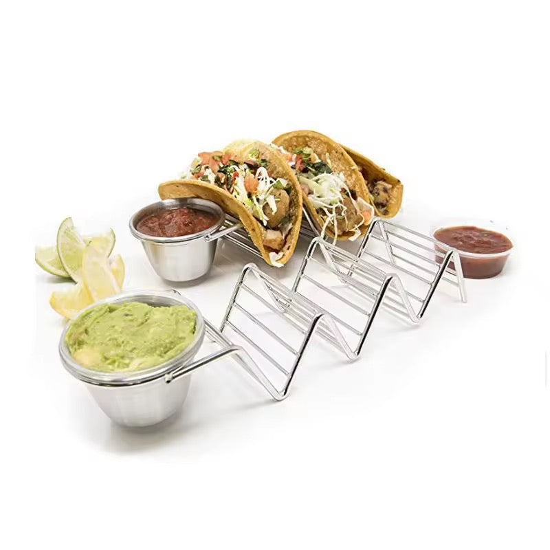 Stainless Steel Taco Holder Stand with Dip Bowls | Gold & Silver
