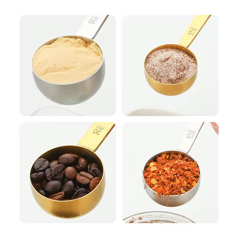 Double-Sided Measuring Spoon – Gold & Silver | Baking Spoon Set (15ml, 30ml, 5ml)