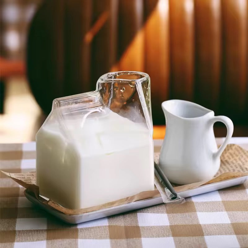 Borosilicate Glass Milk Carton Jar