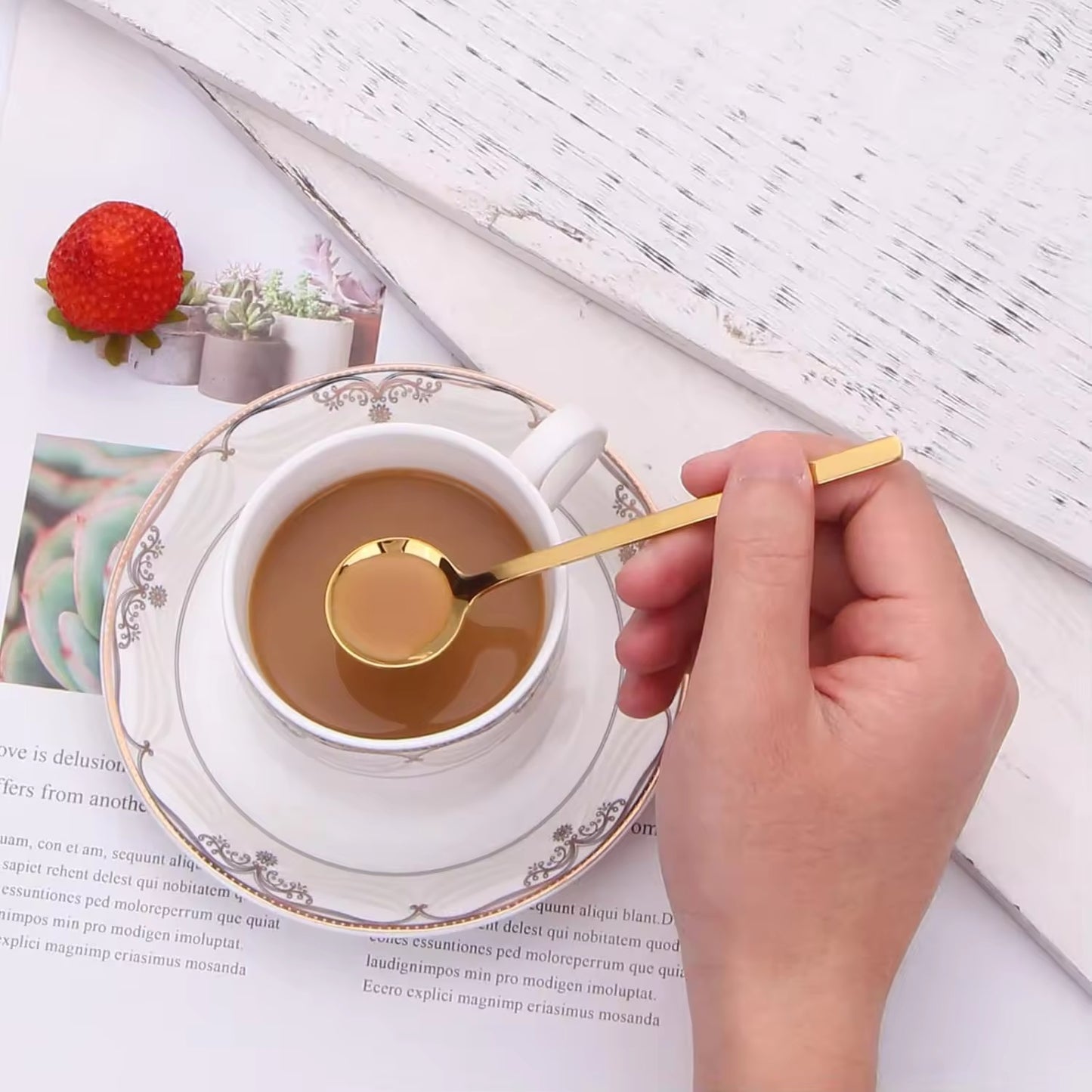 Set of 6 - Luxury Tea Dessert Coffee Spoons - Gold & Silver - 304 Grade Stainless Steel