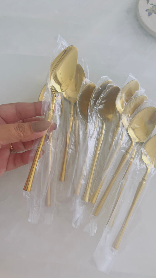 Gold Luxury Coffee Spoons - Set of 4 or 6 - Only small size - Flatware Sets