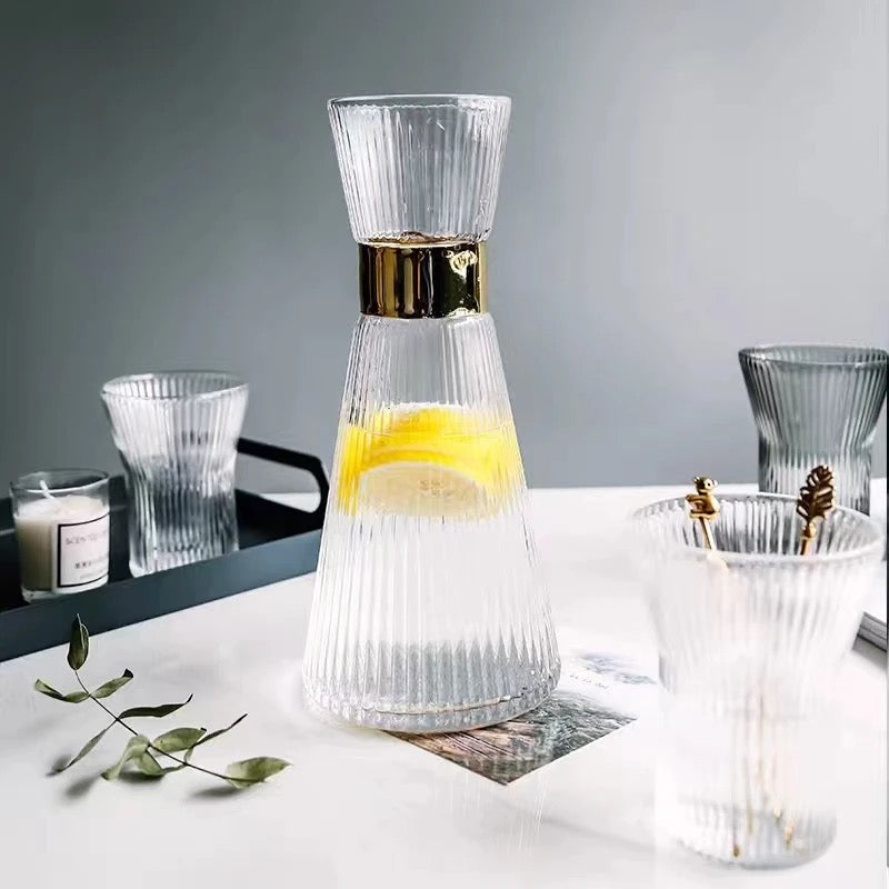 Transparent Glass Carafe Set with 4 Matching Glasses