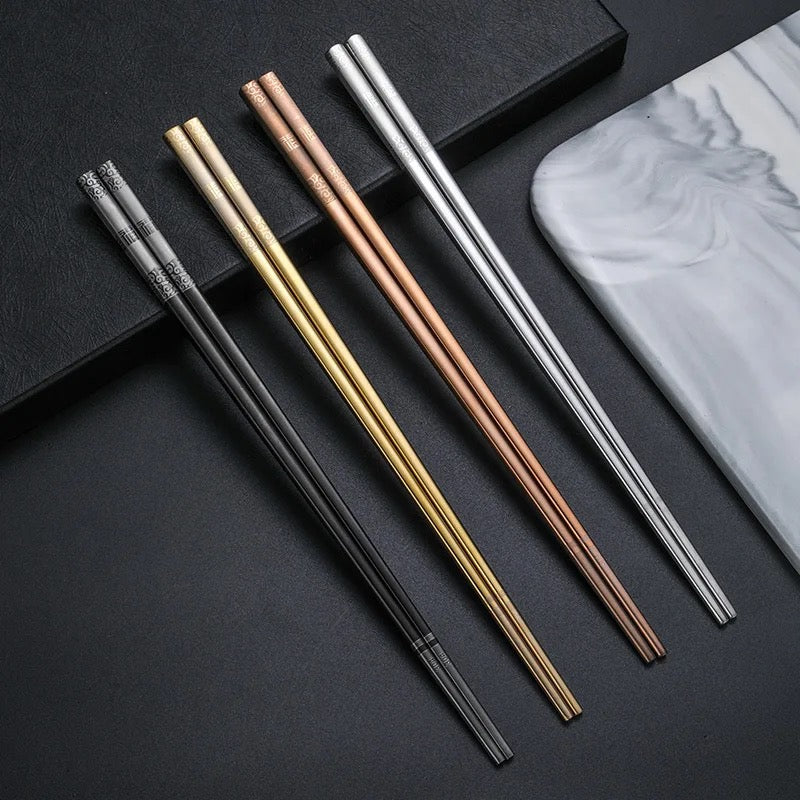 Designer Gold Stainless Steel Chopsticks with Travel Box