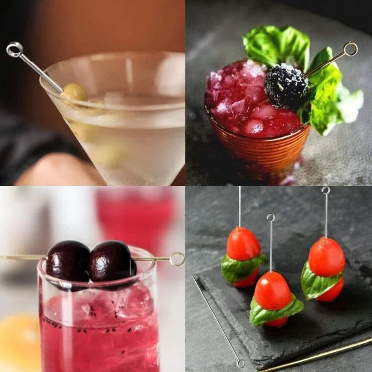 Set of 6 Gold Cocktail Metal Picks & Skewers - Stainless Steel