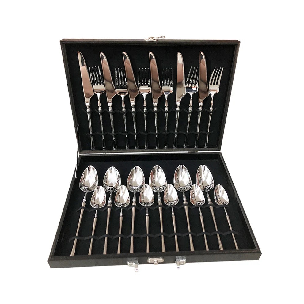 24-piece Luxury Fine-Dine Stainless Steel Cutlery - Gold or Silver option