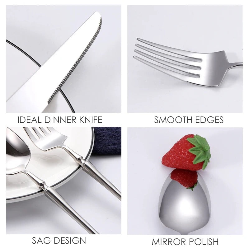 24-piece Luxury Fine-Dine Stainless Steel Cutlery - Gold or Silver option