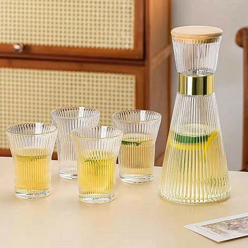 Transparent Glass Carafe Set with 4 Matching Glasses